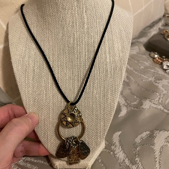Black cord necklace with multi metal pendant - Picture 1 of 1